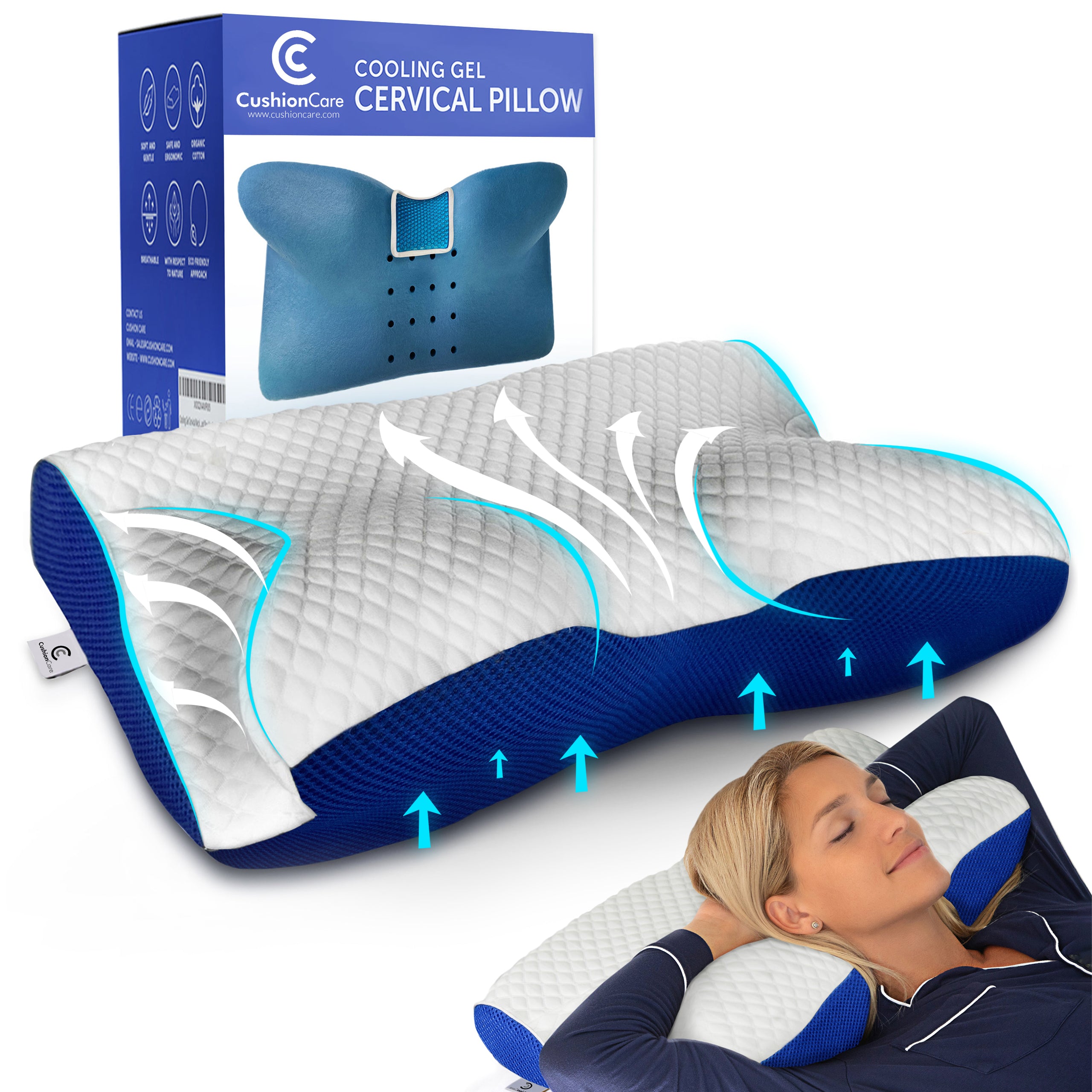 Cooling Gel Contoured Cervical Neck Pillow CushionCare