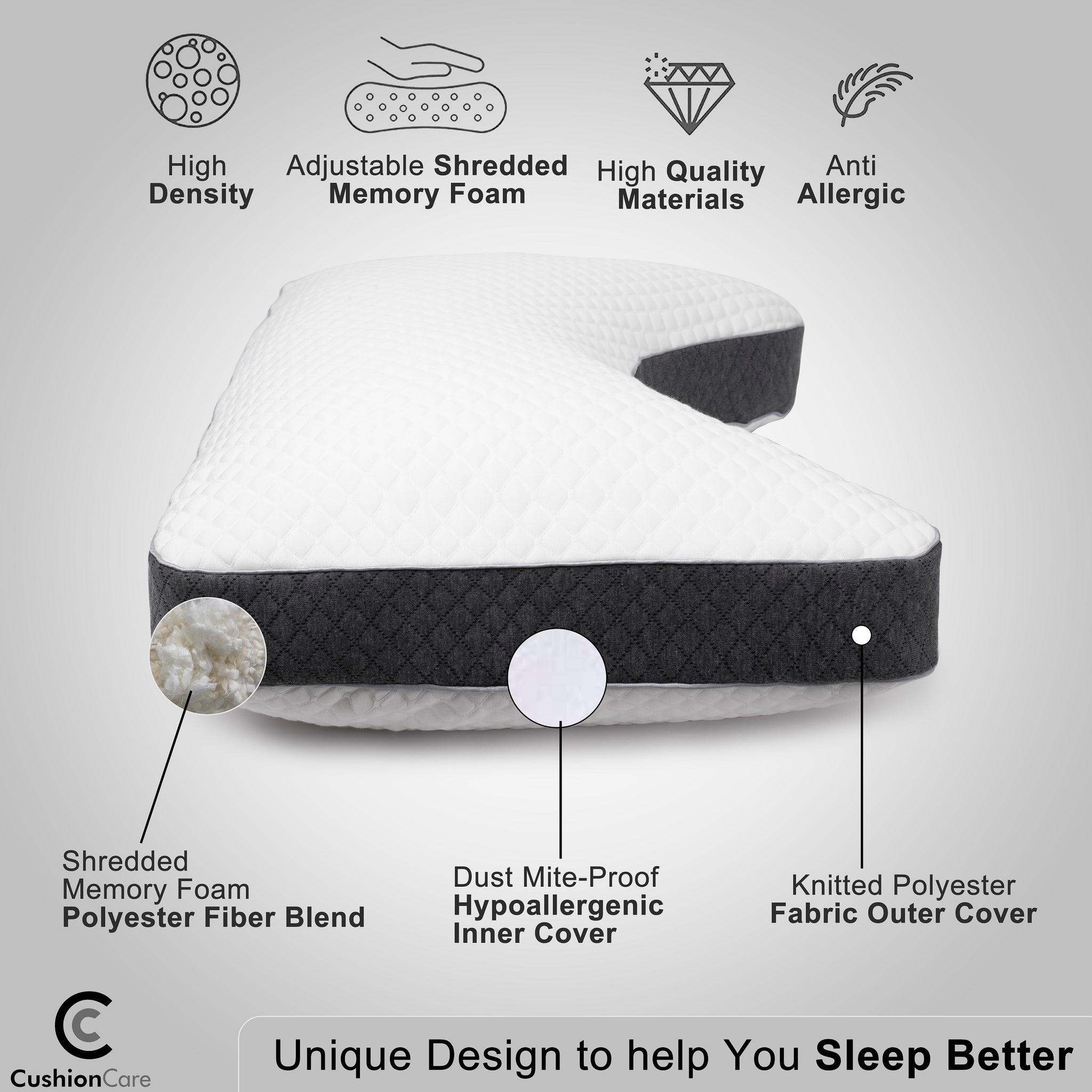 Curved Side Sleeper Pillow for Pain Relief Sleeping – CushionCare