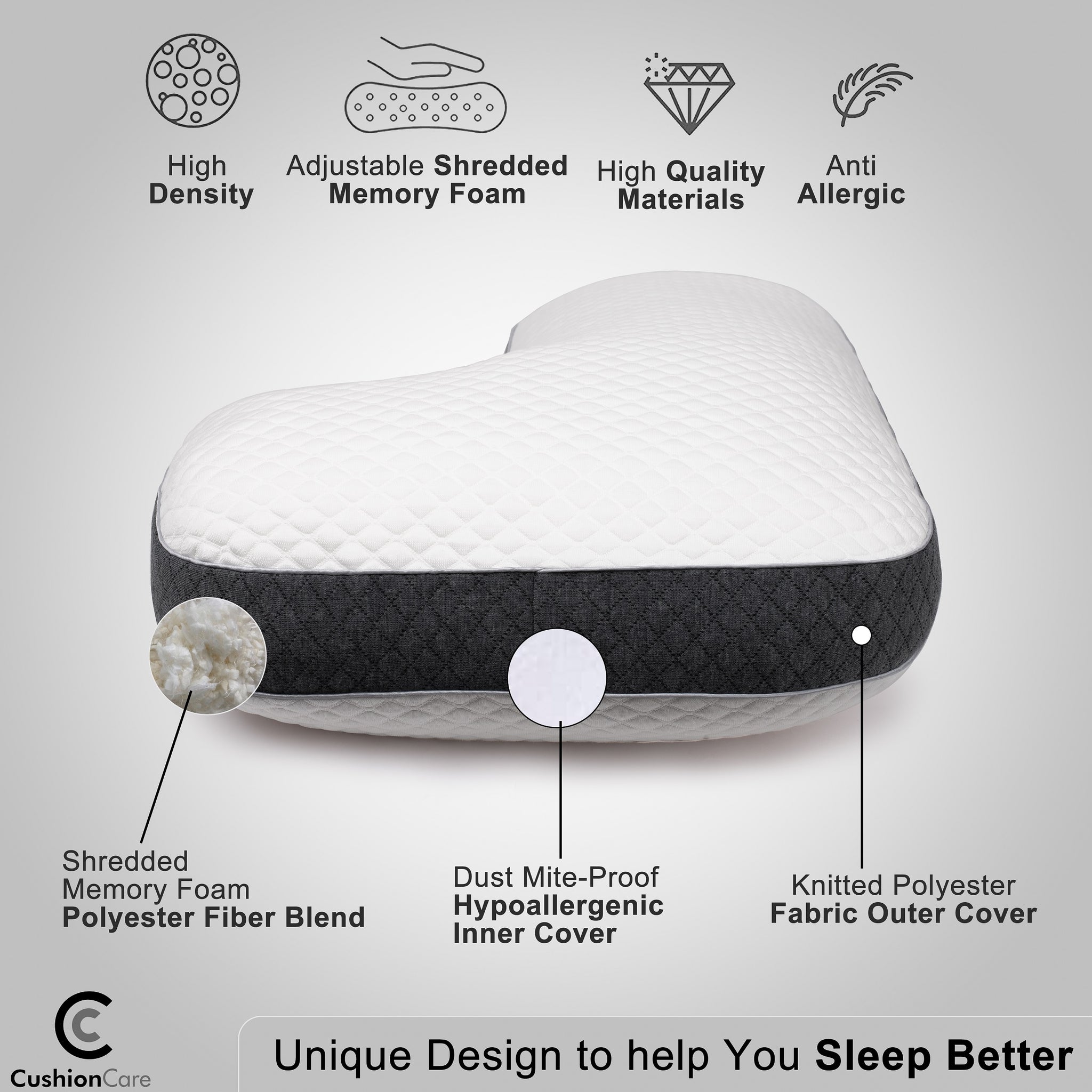 L Shaped Side Sleeper Pillow for Pain Relief Sleeping CushionCare