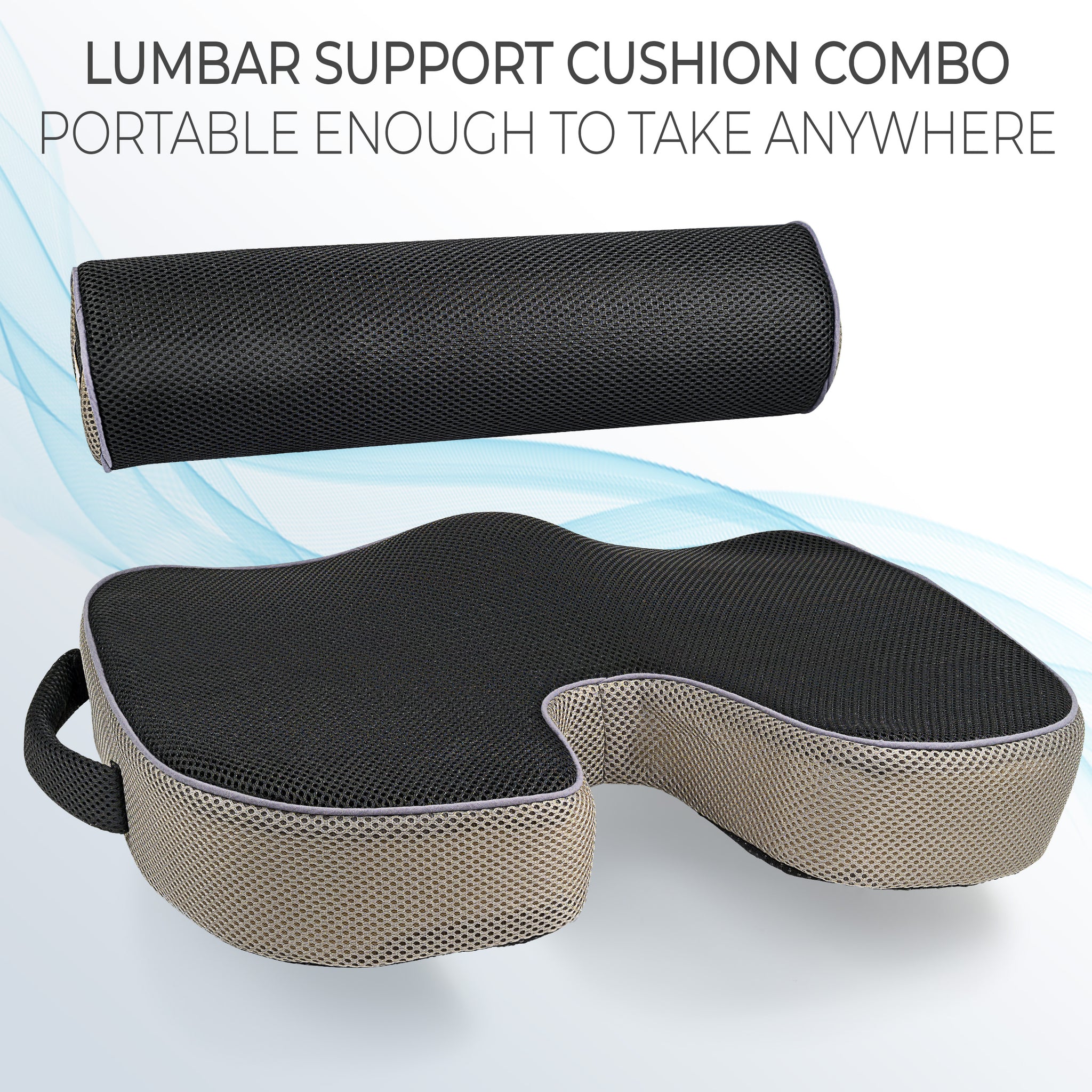 CushionCare 13 Seat Cushion and Lumbar Roll Combo for Office Chair - Memory  Foam 3D Mesh - Pain and Pressure Relief for Lower Back